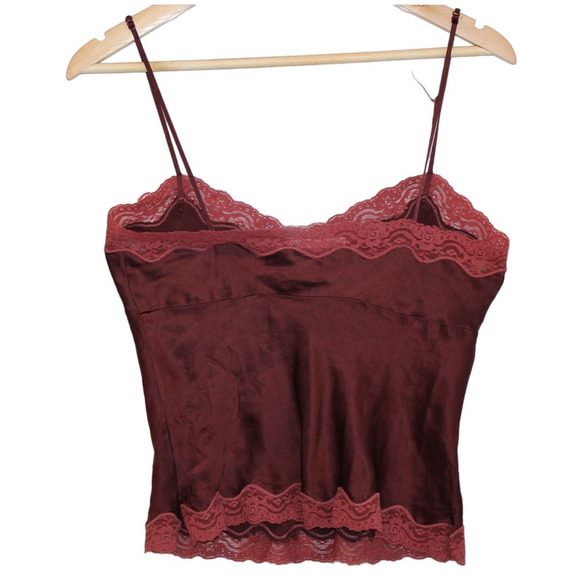 Women's Abercrombie & Fitch Burgundy Red Silk Lace Camisole Tank Top Size Small - Picture 2 of 13